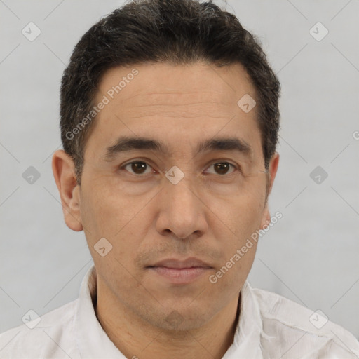 Neutral white adult male with short  brown hair and brown eyes