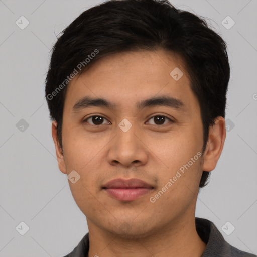 Neutral asian young-adult male with short  black hair and brown eyes