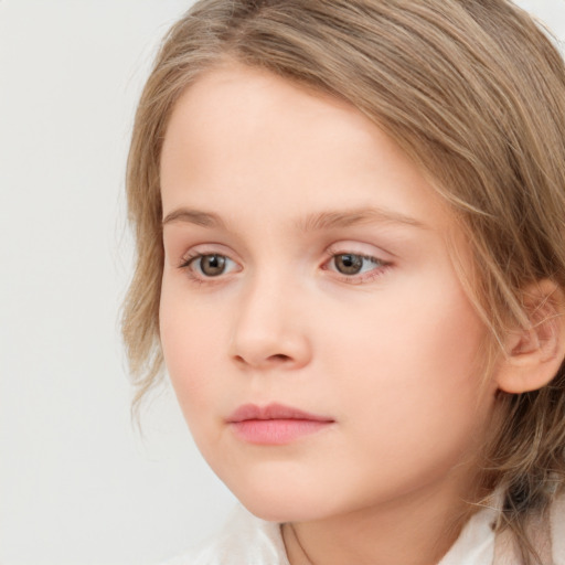 Neutral white child female with long  brown hair and grey eyes