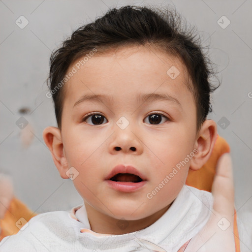 Neutral white child female with short  brown hair and brown eyes