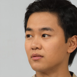 Neutral asian young-adult male with short  black hair and brown eyes