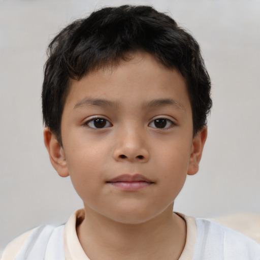 Neutral asian child male with short  brown hair and brown eyes