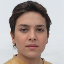 Neutral white young-adult female with short  brown hair and brown eyes