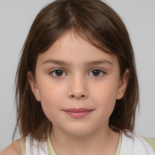 Neutral white child female with medium  brown hair and brown eyes