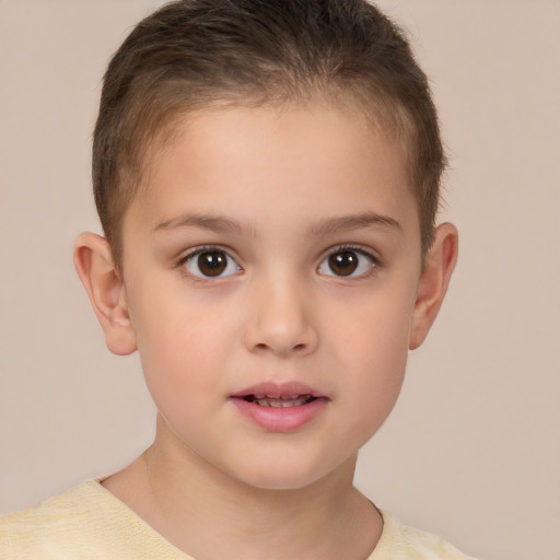 Neutral white child female with short  brown hair and brown eyes