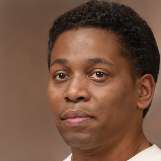 Neutral black young-adult male with short  brown hair and brown eyes