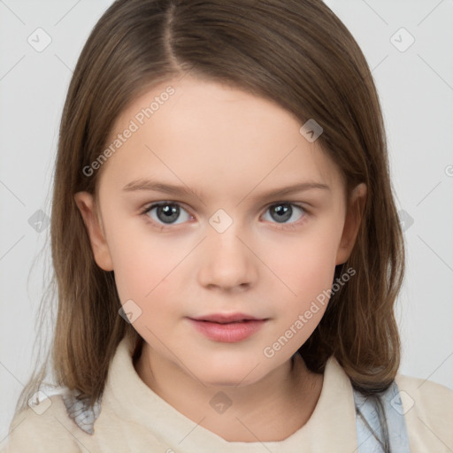 Neutral white child female with medium  brown hair and brown eyes