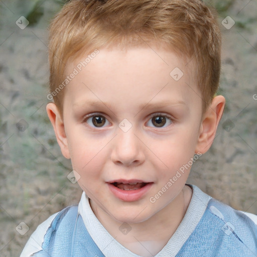 Joyful white child male with short  brown hair and brown eyes