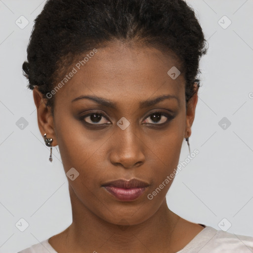 Neutral black young-adult female with short  brown hair and brown eyes