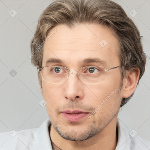 Neutral white adult male with short  brown hair and brown eyes