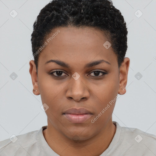 Neutral black young-adult female with short  brown hair and brown eyes