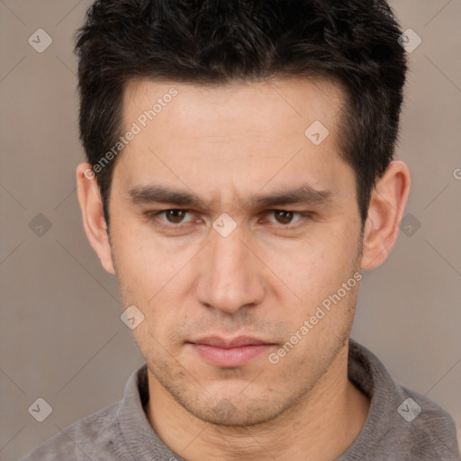 Neutral white adult male with short  brown hair and brown eyes