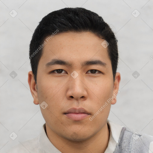 Neutral asian young-adult male with short  black hair and brown eyes