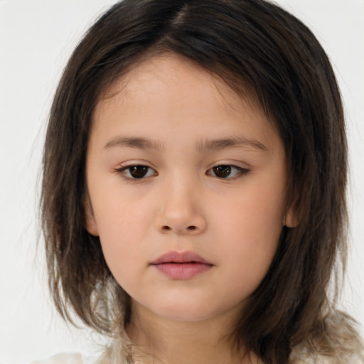 Neutral white child female with medium  brown hair and brown eyes