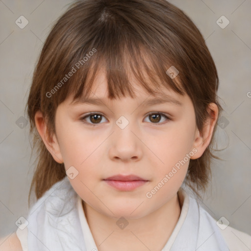 Neutral white child female with medium  brown hair and brown eyes