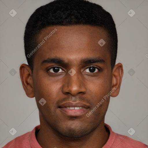 Neutral black young-adult male with short  brown hair and brown eyes