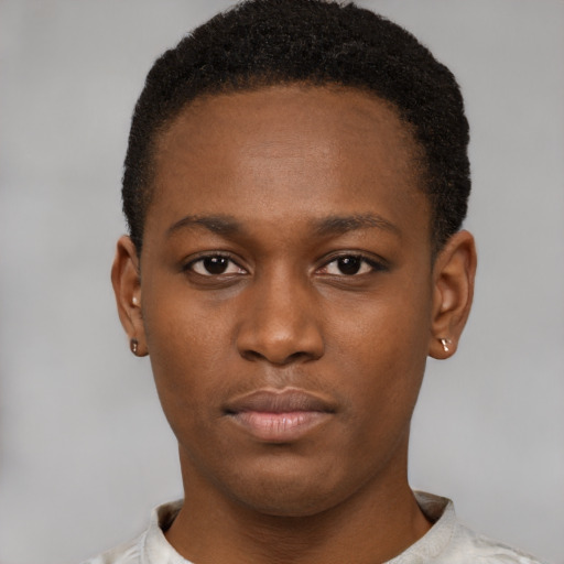 Neutral black young-adult male with short  brown hair and brown eyes