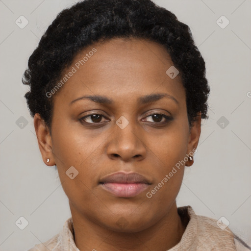 Neutral black young-adult female with short  brown hair and brown eyes