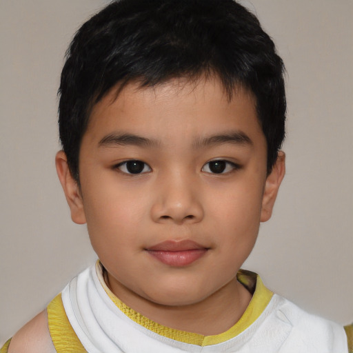 Neutral asian child male with short  brown hair and brown eyes