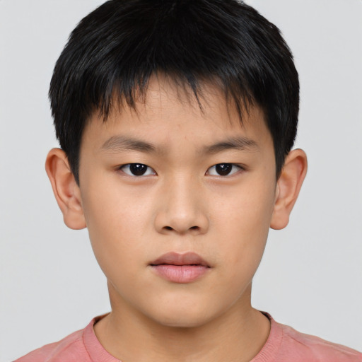 Neutral asian child male with short  brown hair and brown eyes