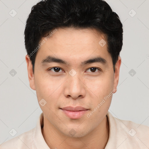 Neutral asian young-adult male with short  brown hair and brown eyes