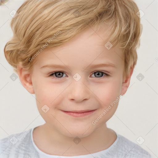 Joyful white child male with short  brown hair and brown eyes