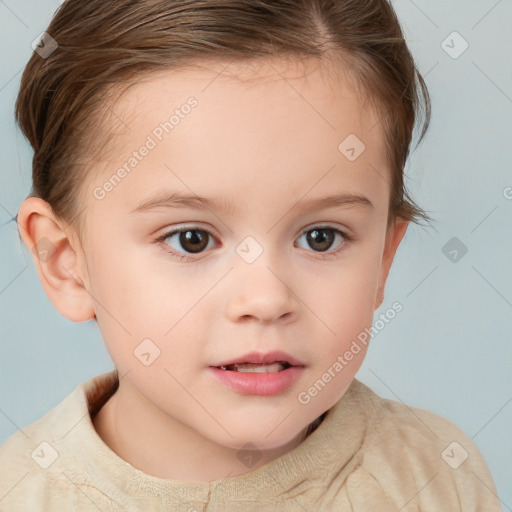 Neutral white child female with short  brown hair and brown eyes