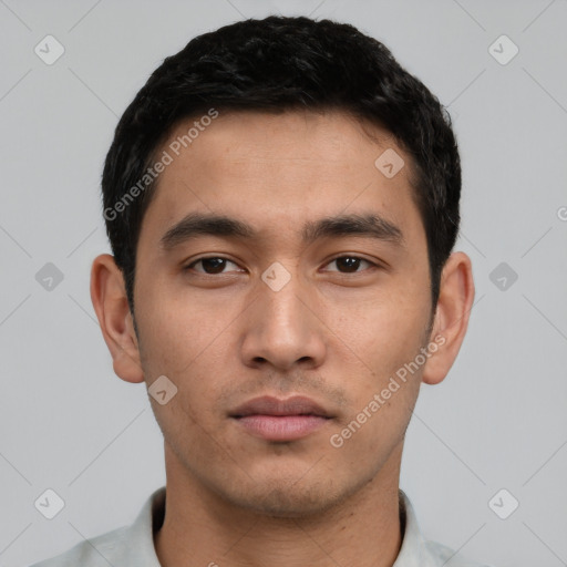 Neutral asian young-adult male with short  black hair and brown eyes