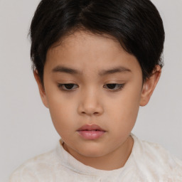 Neutral asian child female with short  brown hair and brown eyes