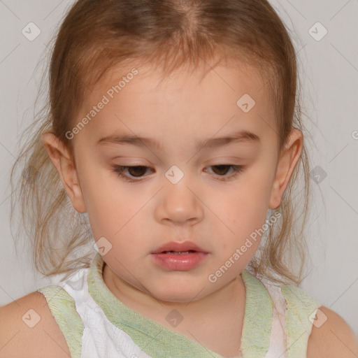 Neutral white child female with medium  brown hair and brown eyes