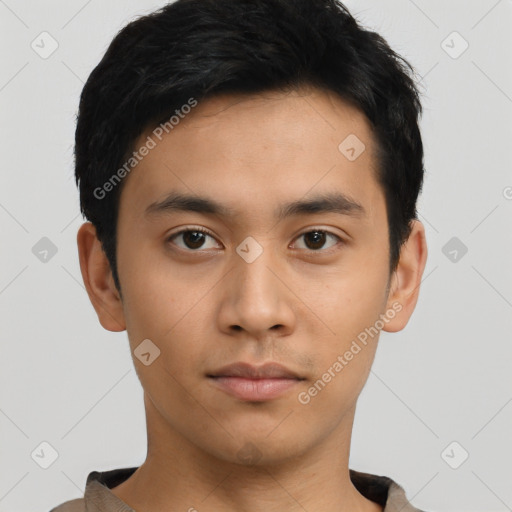 Neutral asian young-adult male with short  black hair and brown eyes