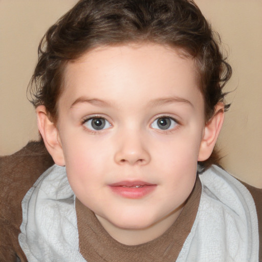 Neutral white child female with short  brown hair and brown eyes