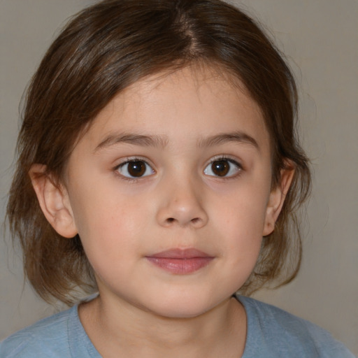 Neutral white child female with medium  brown hair and brown eyes