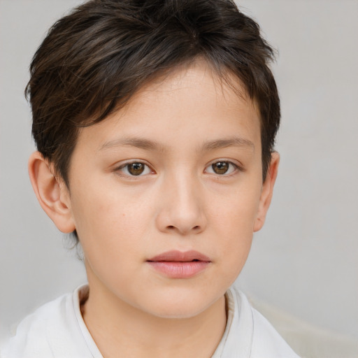 Neutral white child female with short  brown hair and brown eyes
