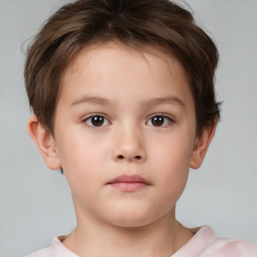 Neutral white child female with short  brown hair and brown eyes