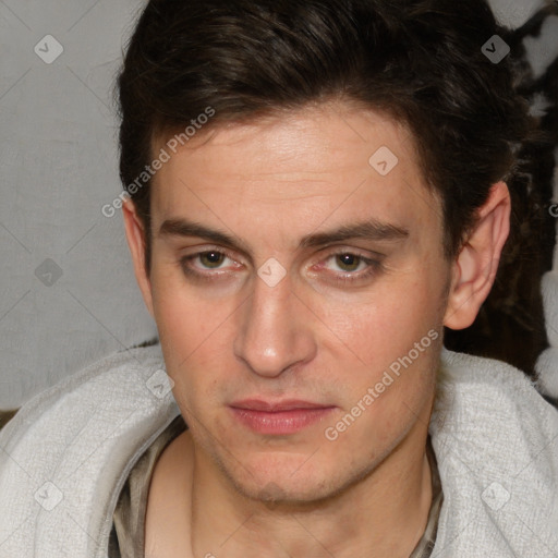 Neutral white adult male with short  brown hair and brown eyes