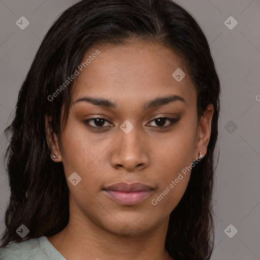 Neutral asian young-adult female with medium  brown hair and brown eyes