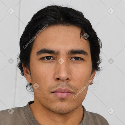 Neutral asian young-adult male with short  brown hair and brown eyes