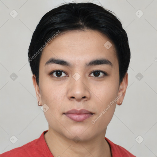 Neutral asian young-adult male with short  black hair and brown eyes