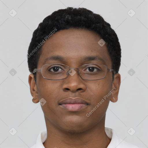 Neutral black young-adult male with short  brown hair and brown eyes