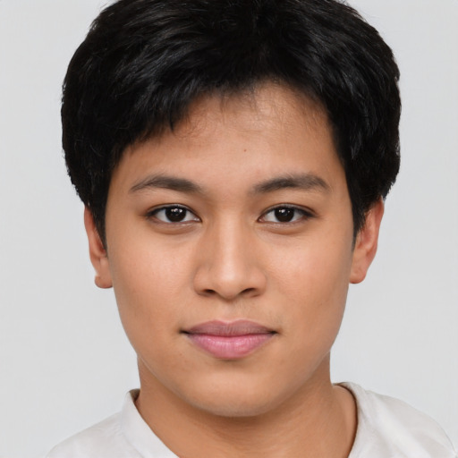 Neutral asian young-adult male with short  brown hair and brown eyes
