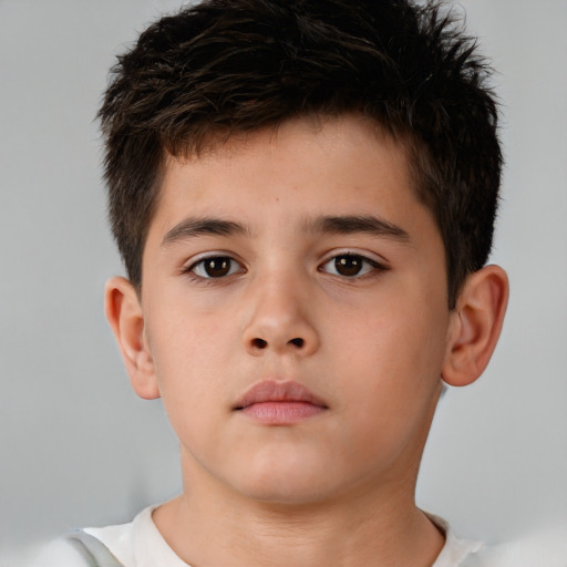 Neutral asian child male with short  brown hair and brown eyes