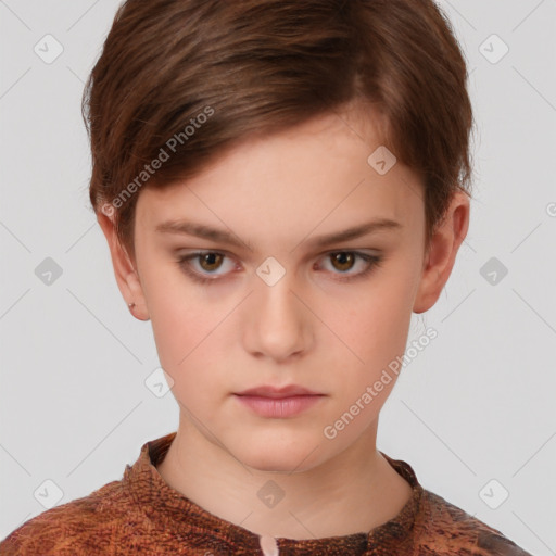 Neutral white child female with short  brown hair and brown eyes