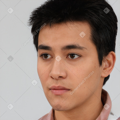 Neutral asian young-adult male with short  black hair and brown eyes