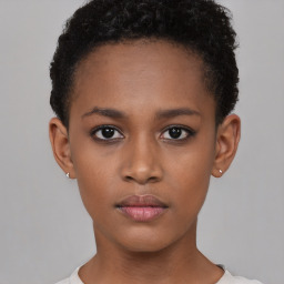 Neutral black young-adult female with short  brown hair and brown eyes