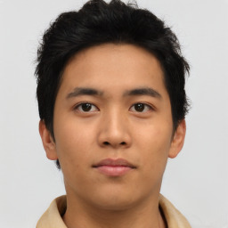 Neutral asian young-adult male with short  brown hair and brown eyes