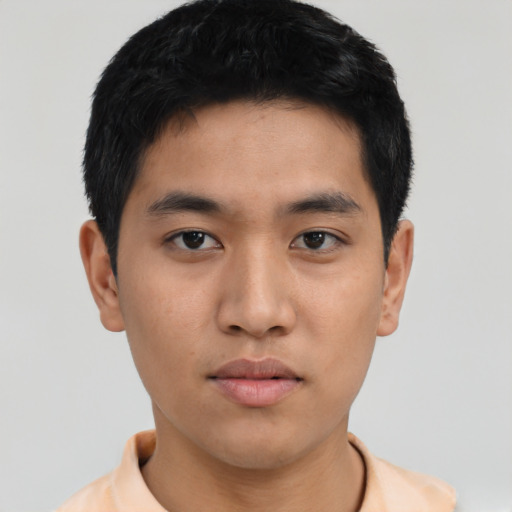 Neutral asian young-adult male with short  black hair and brown eyes