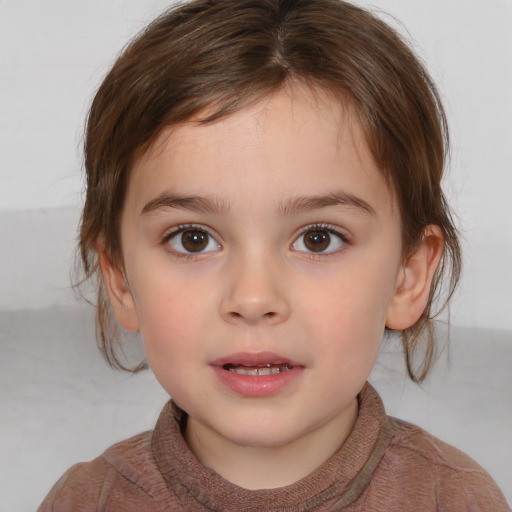 Neutral white child female with medium  brown hair and brown eyes