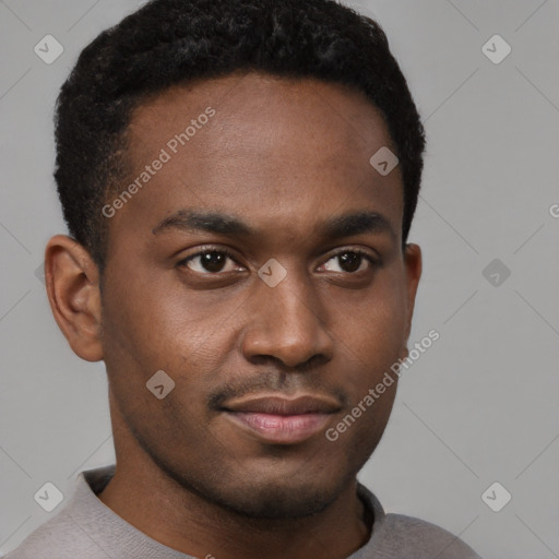 Neutral black young-adult male with short  brown hair and brown eyes