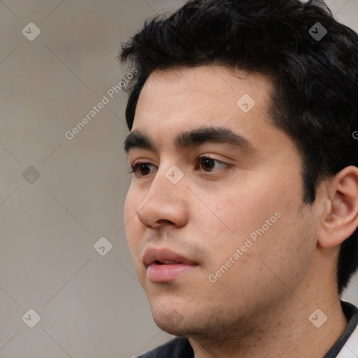 Neutral white young-adult male with short  black hair and brown eyes